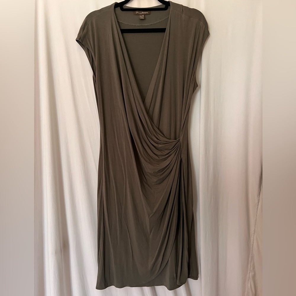 Tommy Bahama Olive Gray Draped V‑Neck Midi Dress